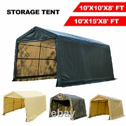 10'x10'x8'/10'x15'x8'FT Storage Shed Tent Steel Frame Car Garage Shelter Carport