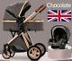 3 In 1 Luxury Baby Stroller Pram Pushchair With Car Seat Chocolate / Gold Frame