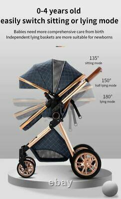 3 in 1 Luxury Baby Stroller Pram Pushchair with Car Seat CHOCOLATE / GOLD FRAME