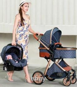 3 in 1 Luxury Baby Stroller Pram Pushchair with Car Seat CHOCOLATE / GREY FRAME