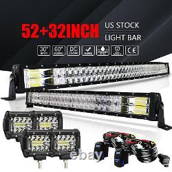 52+32'' inch Curved LED Light Bar Spot Flood Driving Offroad For GMC Dodge Ram
