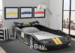 Boys Black Race Car Bed Frame Twin Size Platform Plastic Kids Bedroom Furniture