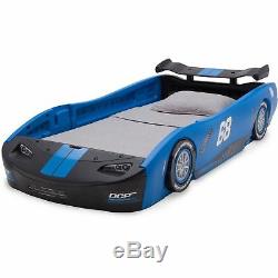 Boys Blue Race Car Bed Frame Twin Size Platform Plastic Kids Bedroom Furniture