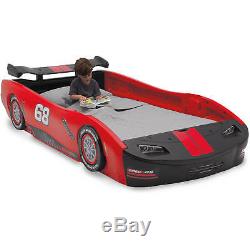 Boys Red Race Car Bed Frame Twin Size Platform Plastic Kids Bedroom Furniture