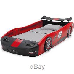 Boys Red Race Car Bed Frame Twin Size Platform Plastic Kids Bedroom Furniture