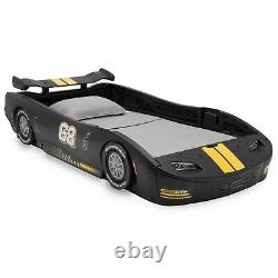 Boys Twin Bed Race Car Black Turbo Racing Frame For Kids Teens Bedroom Furniture