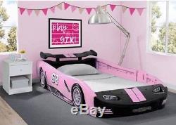 Car Bed Frame Race Twin Size Toddler Kids Boy Girls Bedroom Furniture Black Pink