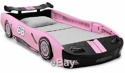 Car Bed Frame Race Twin Size Toddler Kids Boy Girls Bedroom Furniture Black Pink
