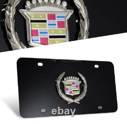 Car License Plate Frame Front Black Stainless Steel Wreath Logo For Cadillac New