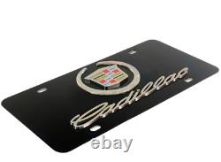 Car License Plate Frame Front Hood Stainless Steel Black with Caps For Cadillac