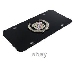 Car License Plate Frame Hood Black Stainless Steel Wreath with Caps For Cadillac