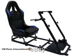Car Racing Steering Wheel Frame + Chair Bucket Seat PS4 XBox PS3 PC Blue/Black