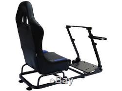 Car Racing Steering Wheel Frame + Chair Bucket Seat PS4 XBox PS3 PC Blue/Black