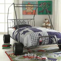 Go-Kart Twin Size Gunmetal Race Car Bed Frame Toddler Kids Bedroom Furniture Set