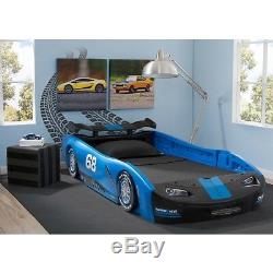 Kids Twin Bed Frame Race Car Toddler Beds For Boys Child Kid Room Furniture Blue