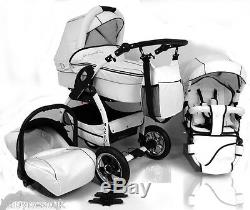 NEW Lucky! White Baby Pram / Pushchair / Car Seat 3in1 system on white chassis