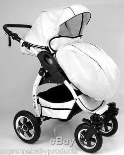 NEW Lucky! White Baby Pram / Pushchair / Car Seat 3in1 system on white chassis