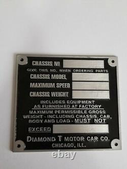 Serial Tag Diamond't' Motor Car Co. Chassis Tag Only