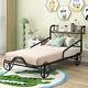 Twin Size Metal Car Bed With Four Wheels, Guardrails And X-shaped Frame Shelf