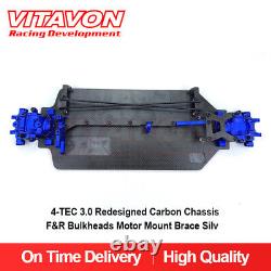 Vitavon 4-tec 3.0 Châssis Au Carbone Redessiné F&r Bulkheads Mont Moteur Brace Blue